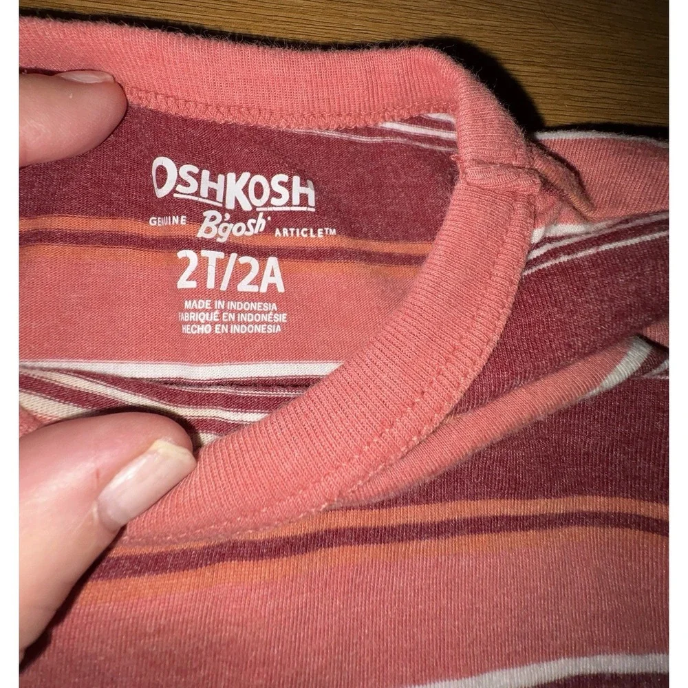 Oshkosh Long Sleeve Shirt Size 2T Stripe With Solid Sleeve Orange, Maroon, Cream